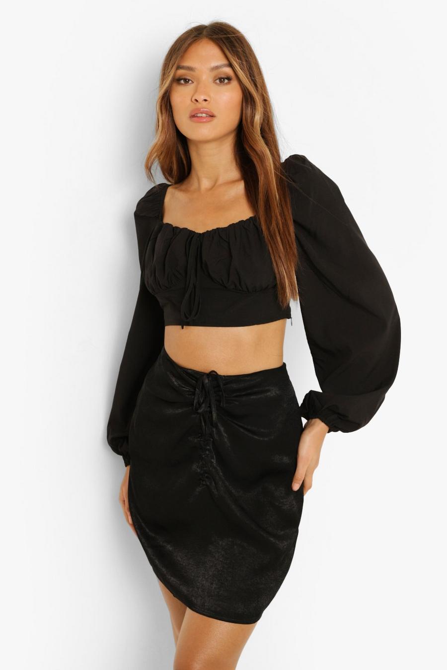 Black Cropped Puff Long Sleeve Top image number 1