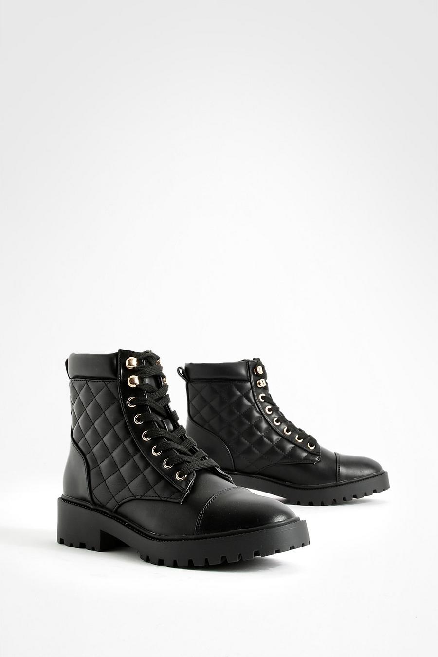 Black Quilted Combat Boots image number 1