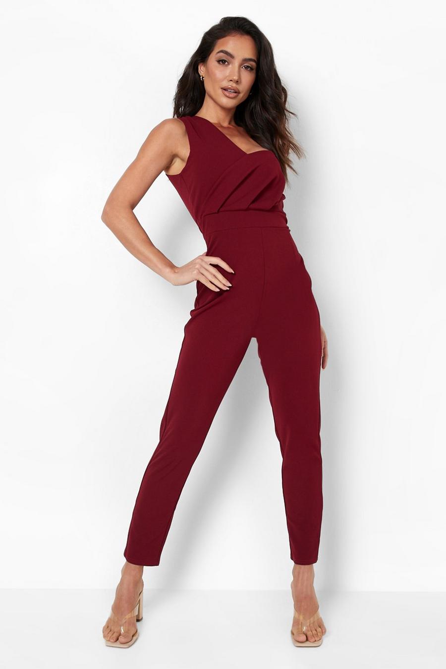 Berry One Shoulder Pleated Jumpsuit image number 1