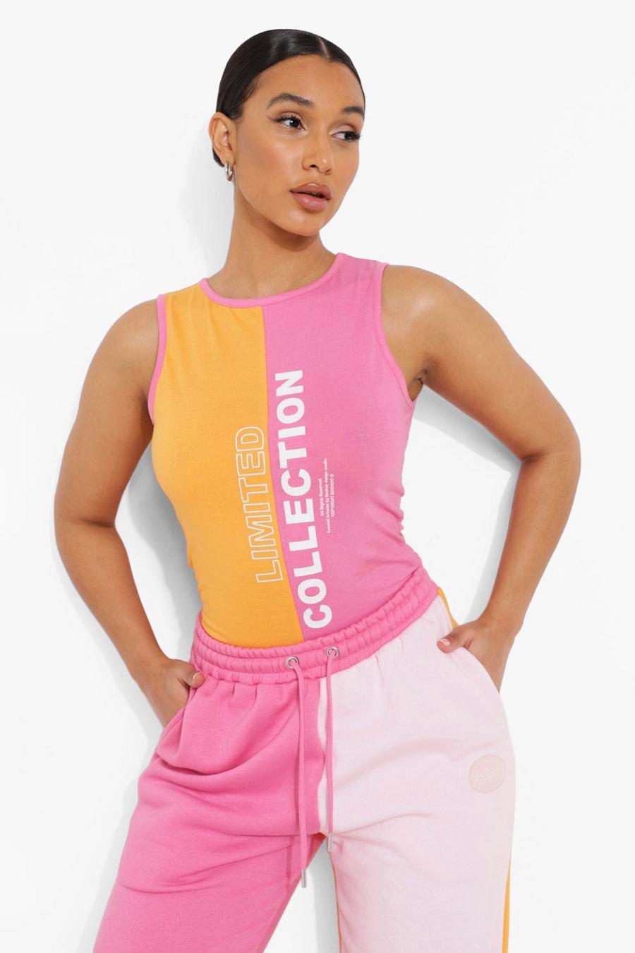 Pink Color Block Racer Bodysuit image number 1