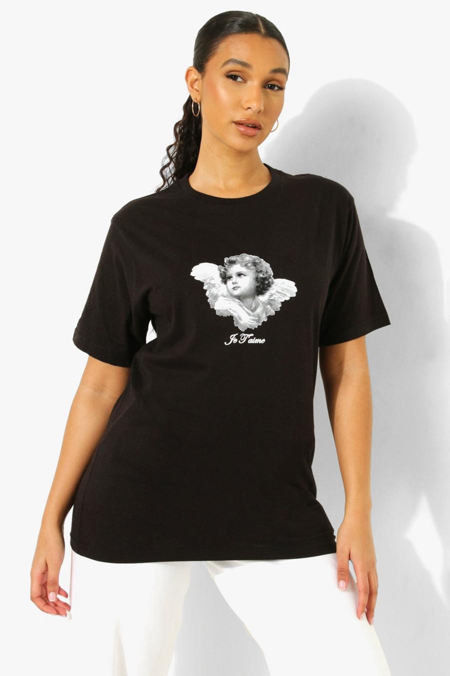 Black Cherub Printed Oversized T-shirt image number 1