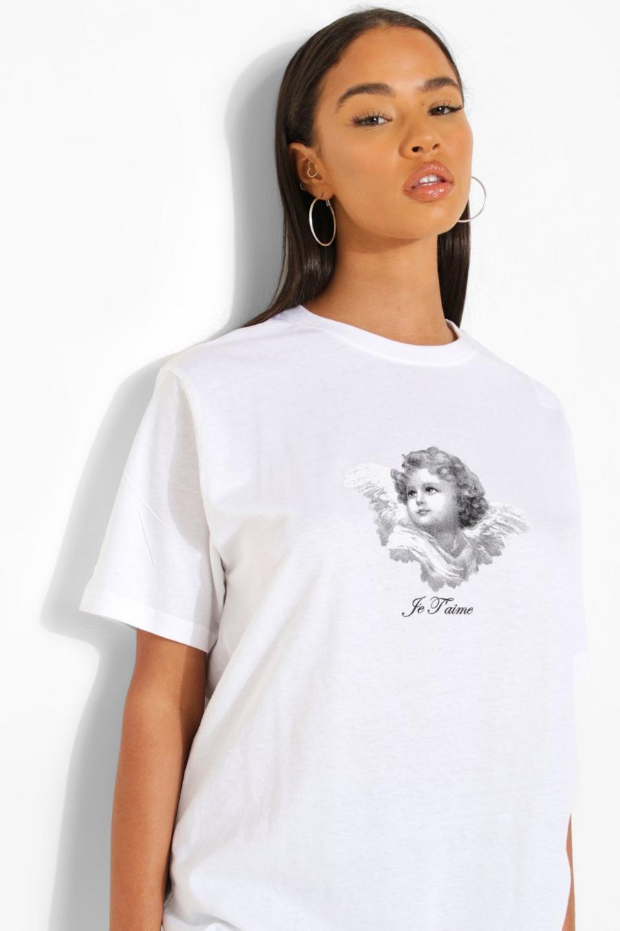 White Cherub Printed Oversized T-shirt image number 1