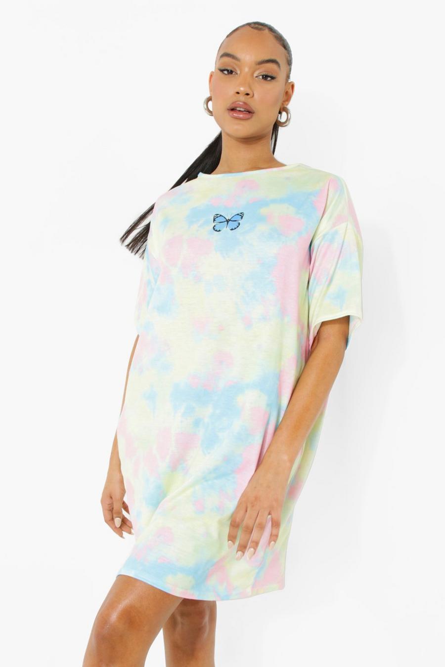 Multi Butterfly Print Tie Dye T-shirt Dress