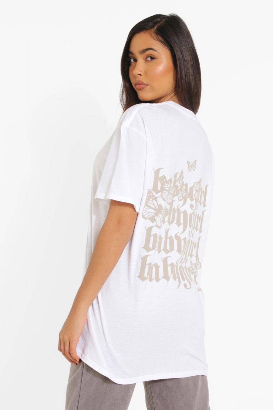 White Babygirl Oversize t-shirt med tryck bak image number 1