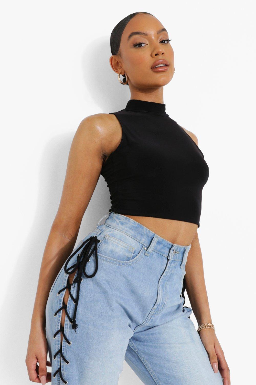 Black high hot sale neck top outfit