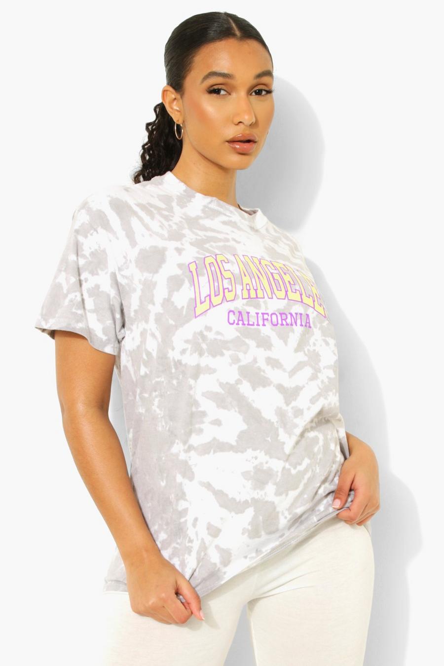 T-shirt in fantasia tie dye con stampa Los Angeles, Light grey image number 1