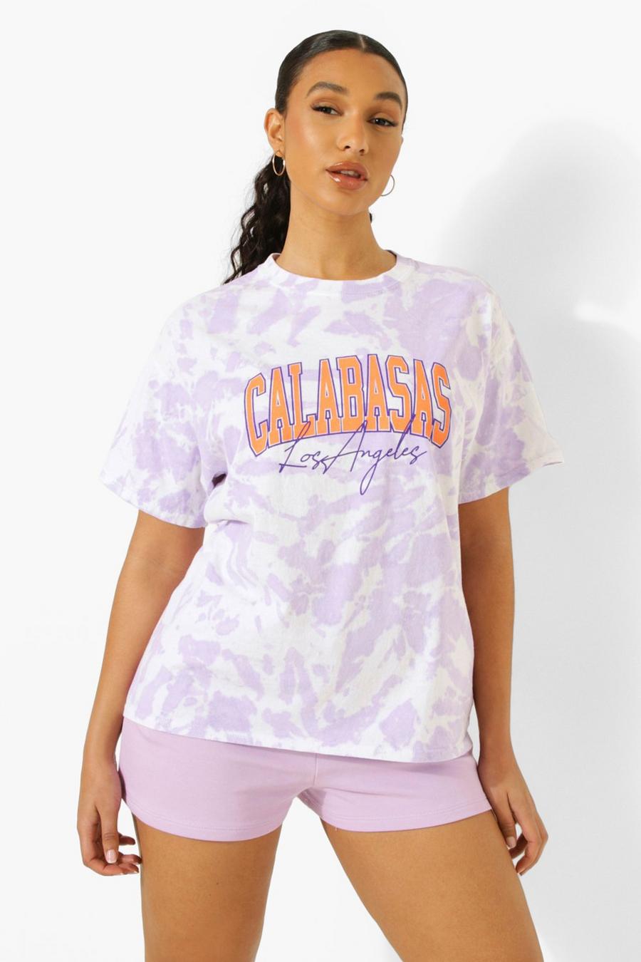 T-shirt in fantasia tie dye con stampa Calabasas, Lilac image number 1