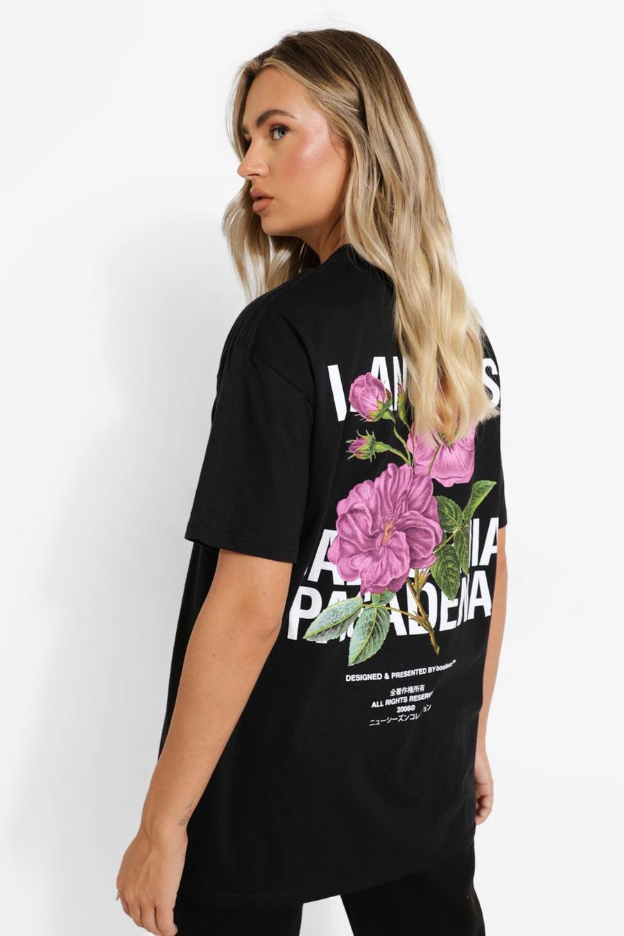 Black Flower Back Print Oversized T-shirt image number 1