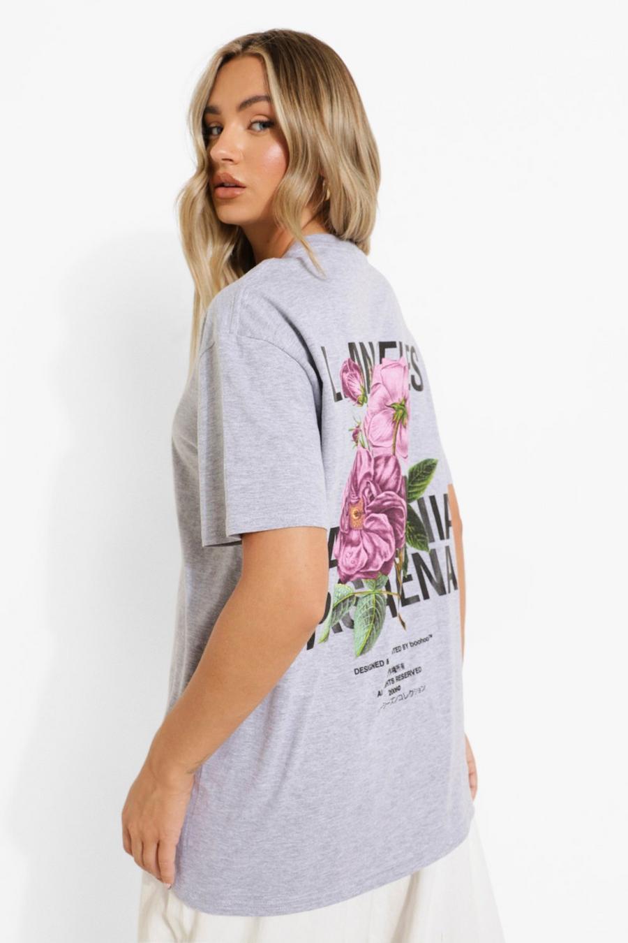 Grey marl Flower Back Print Oversized T-shirt image number 1