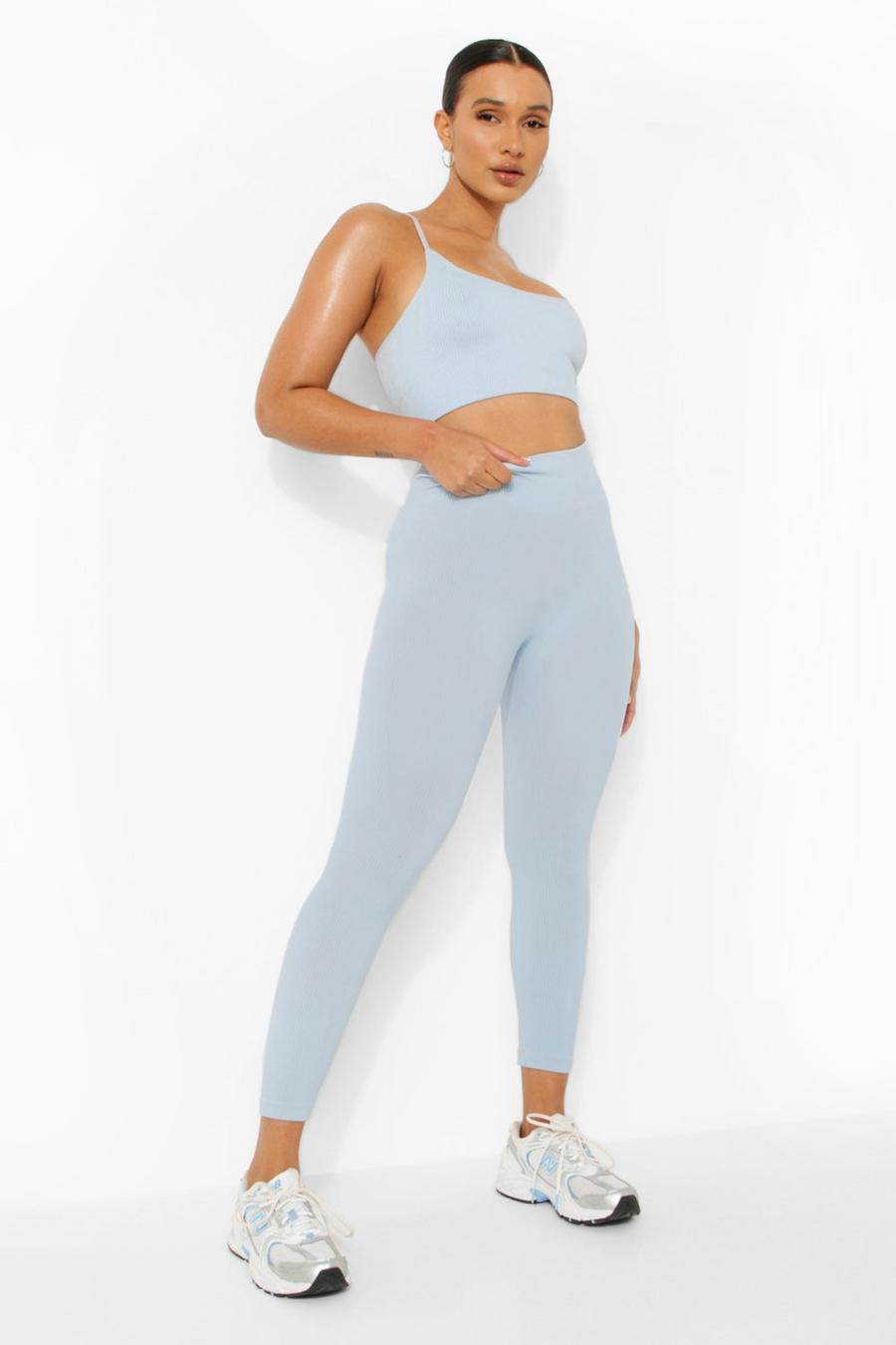 Blue Seamfree Ribbed Active Leggings image number 1