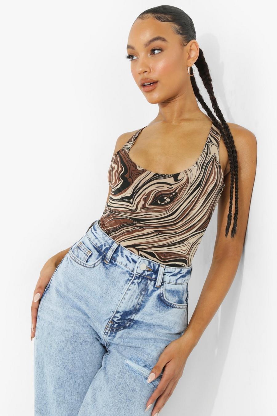 Chocolate brown Marble Double Layer Sleeveless Bodysuit