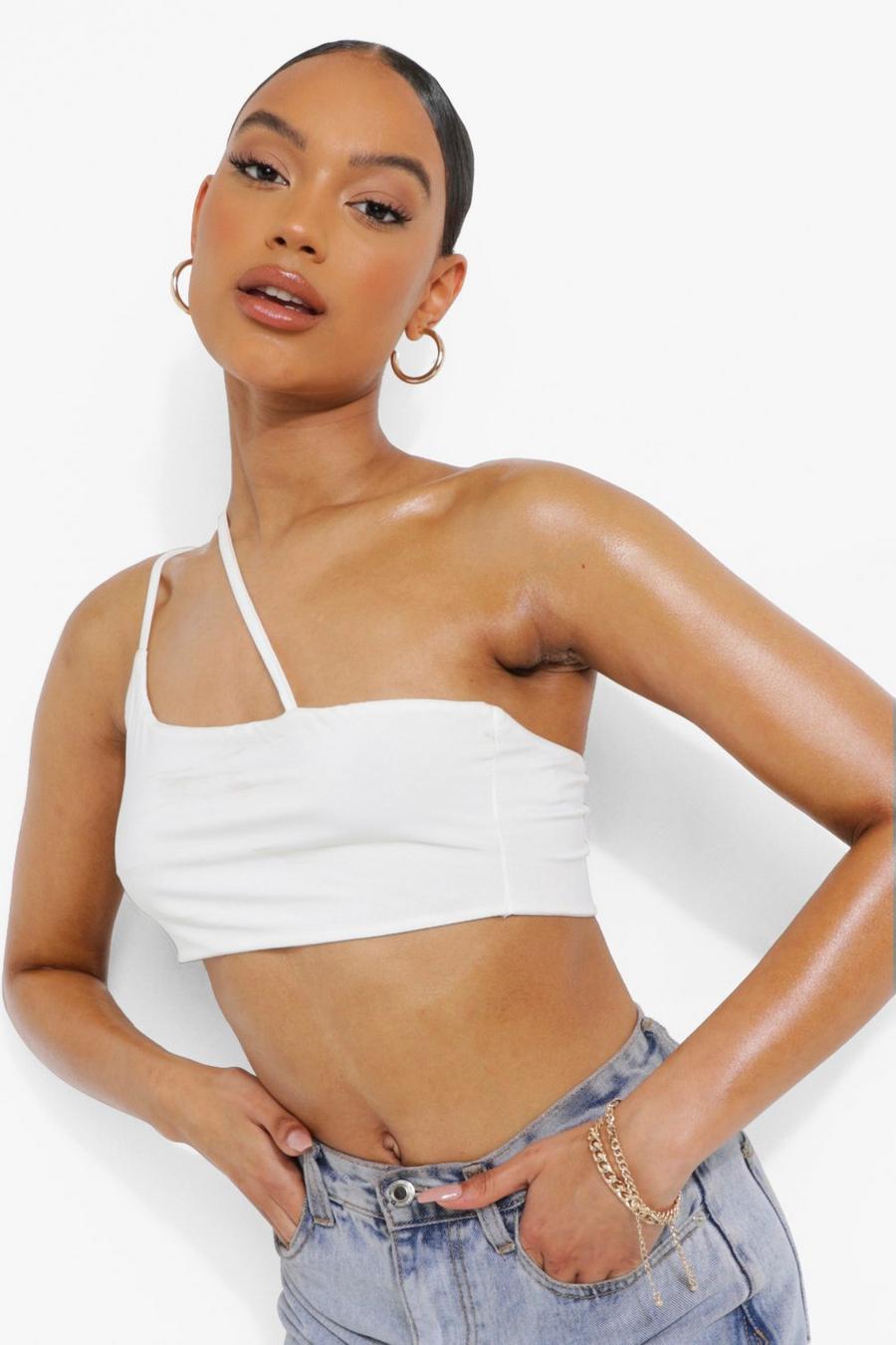 White Cross Strap Detail Double Layer Crop Top image number 1