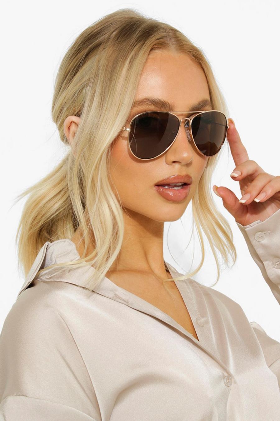 Brown Aviator Gold Frame Tinted Sunglasses image number 1