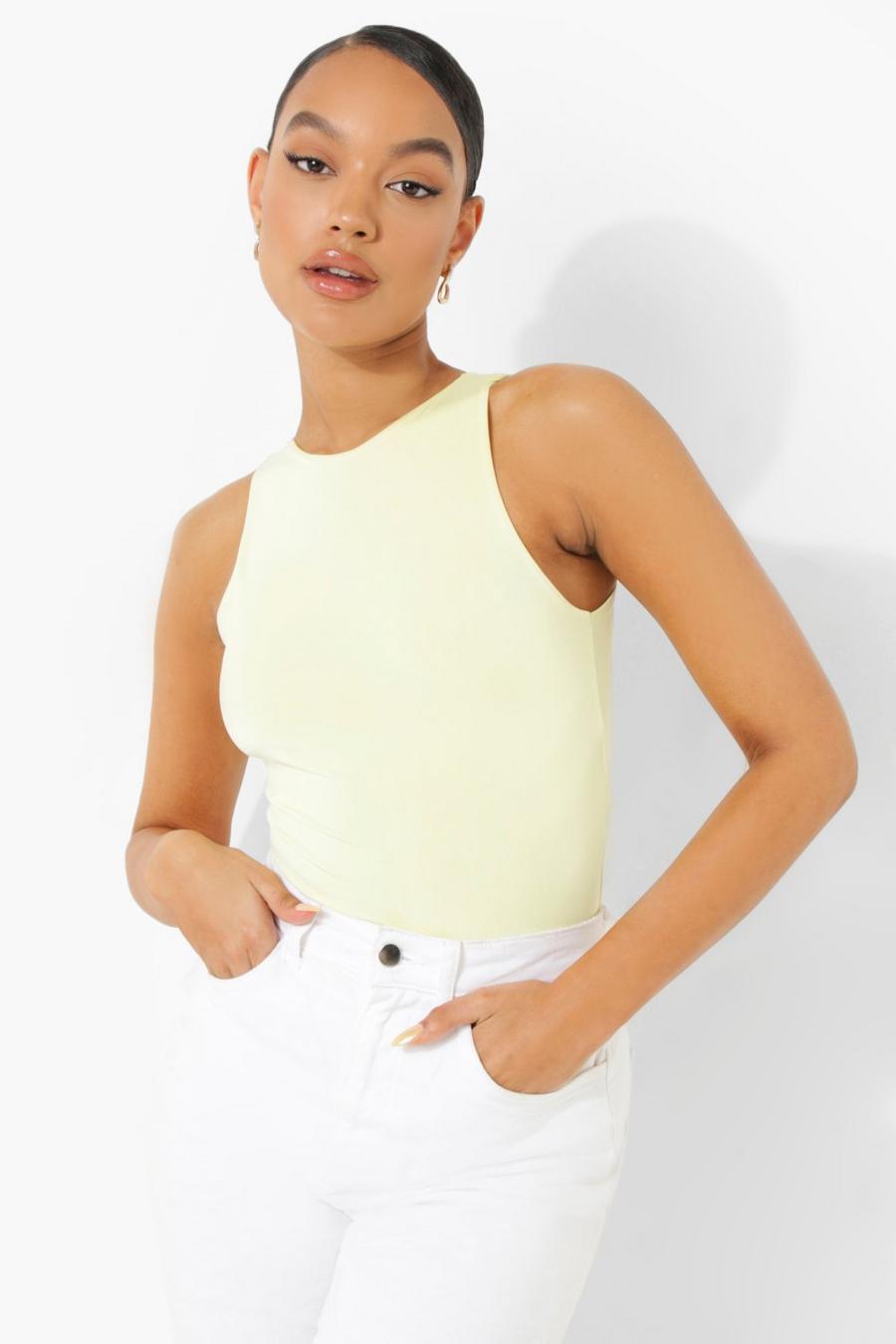Soft lime Double Layer Racer Neck Bodysuit image number 1