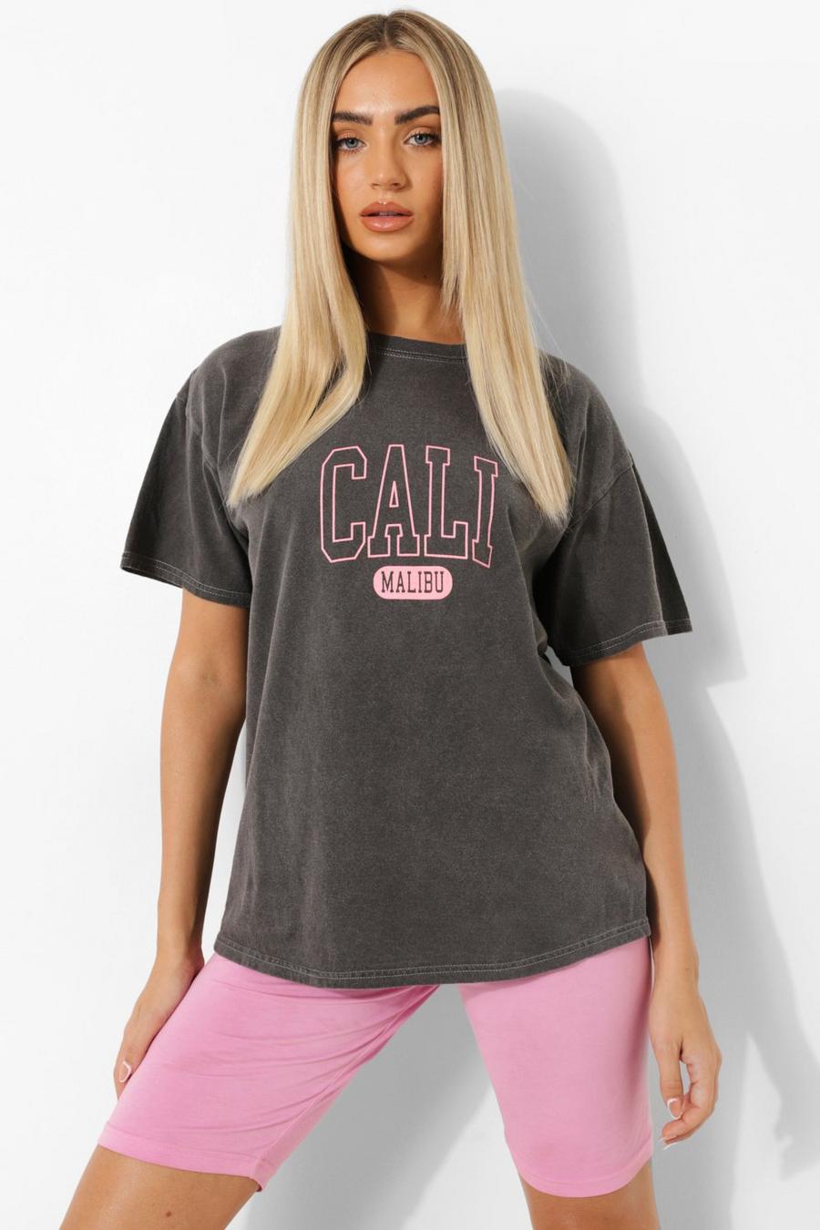 Gefärbtes T-Shirt mit Cali Slogan, Black image number 1