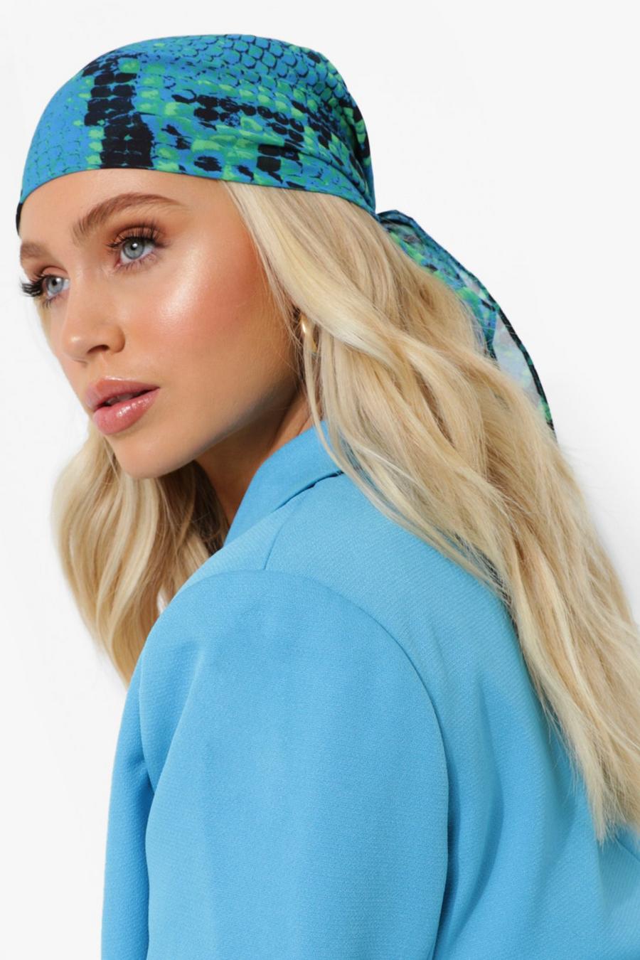 Blue Snake Print Chiffon Headscarf image number 1