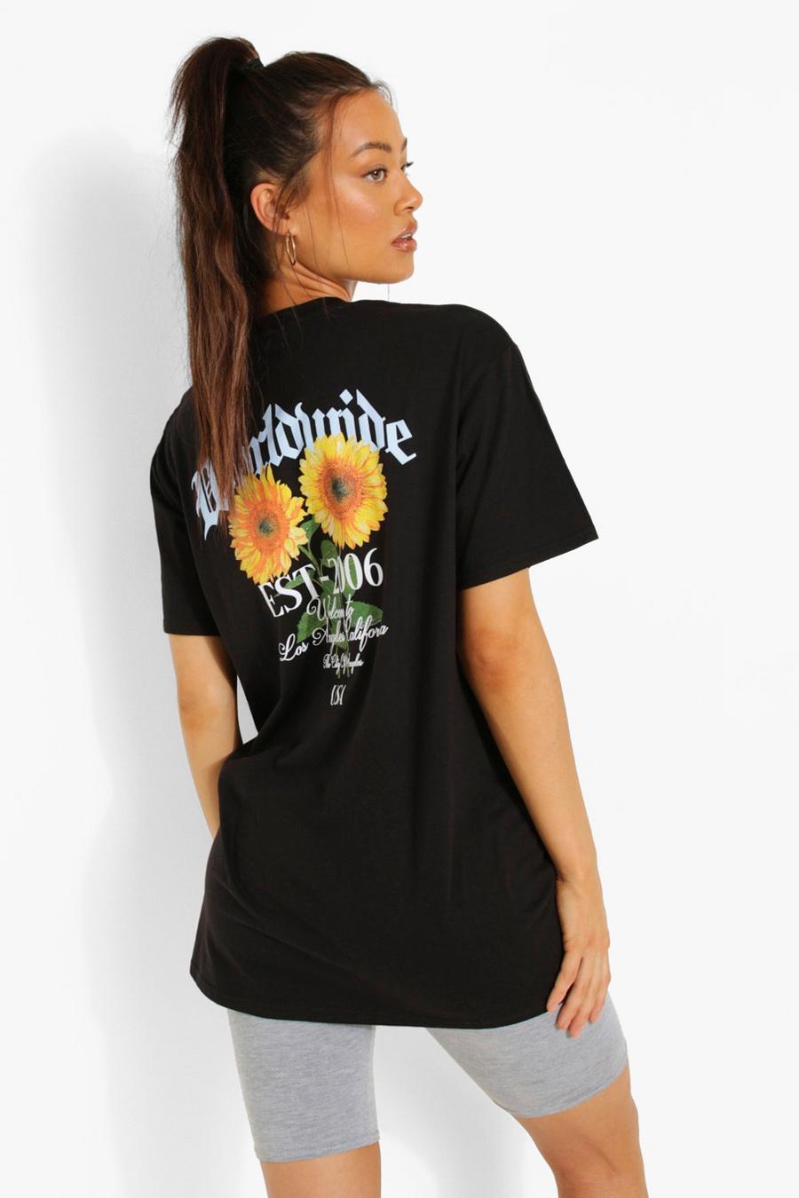 Black Sunflower Back Print Oversized T-shirt image number 1