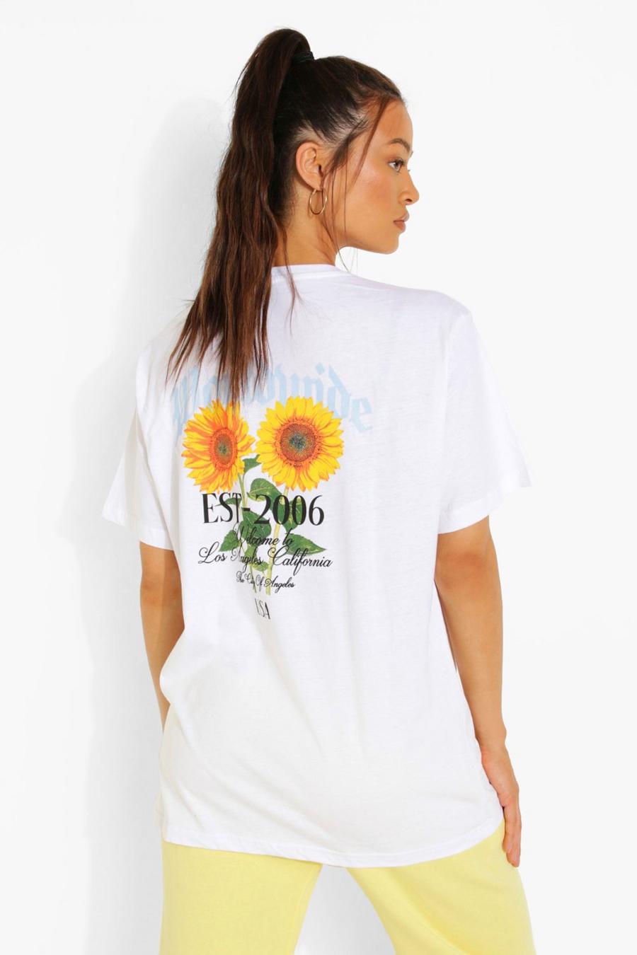 White Sunflower Back Print Oversized T-shirt image number 1