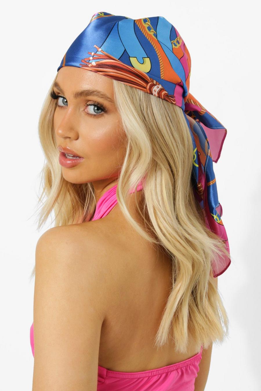 Multi Chain Print Satin Headscarf Scrunchie Pack image number 1
