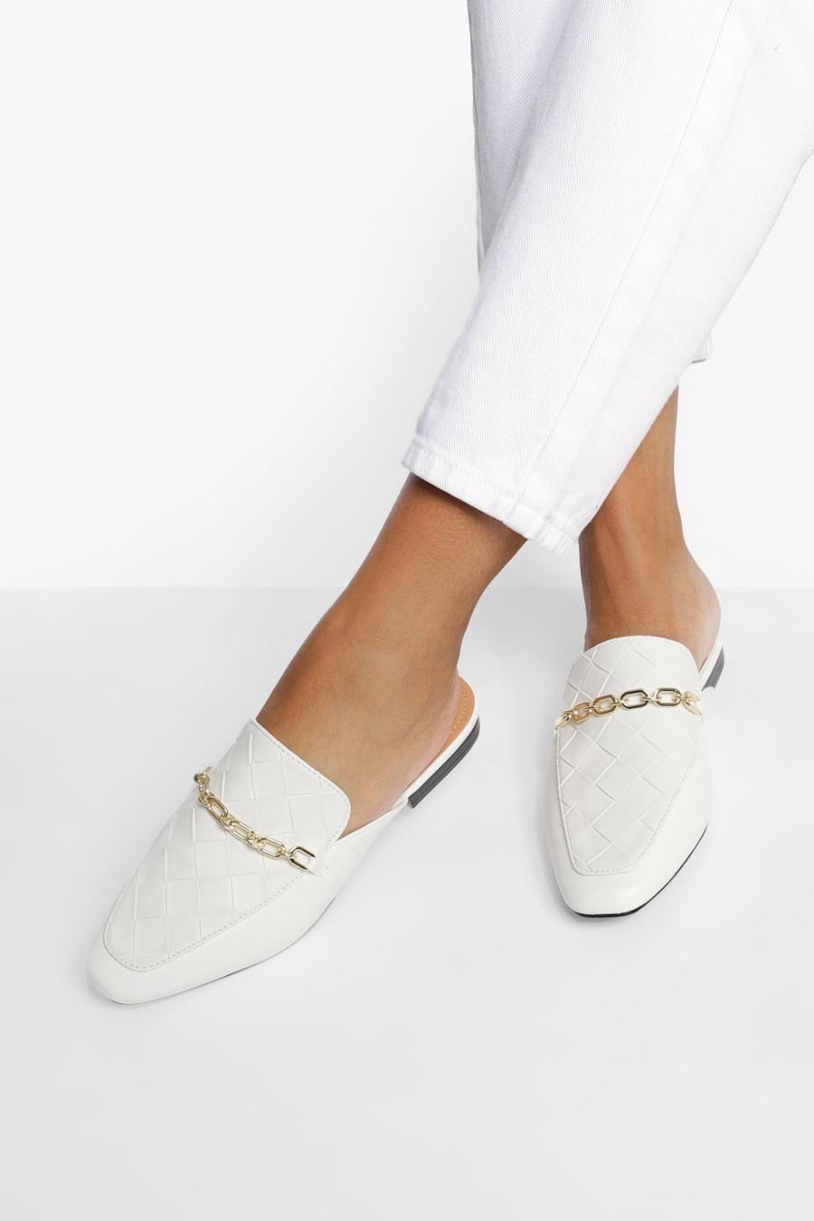 White Woven Chain Detail Loafer Mules image number 1