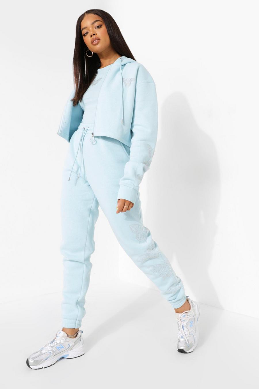 Baby blue Diamante Butterfly Joggers image number 1