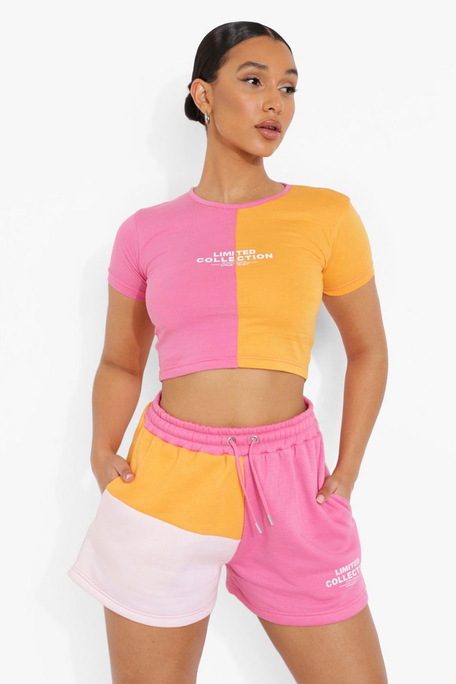 Colorblock T-Shirt und Shorts Set, Pink image number 1