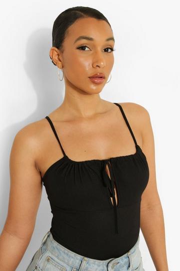 Ruched Detail Strappy Bodysuit black