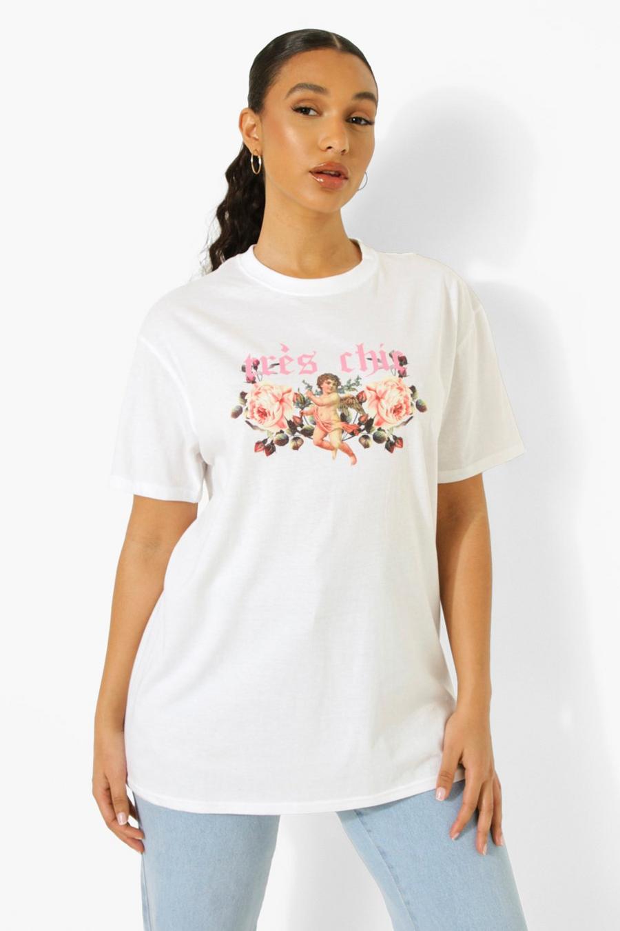 White Tres Chic Cherub Printed Oversized T-shirt image number 1