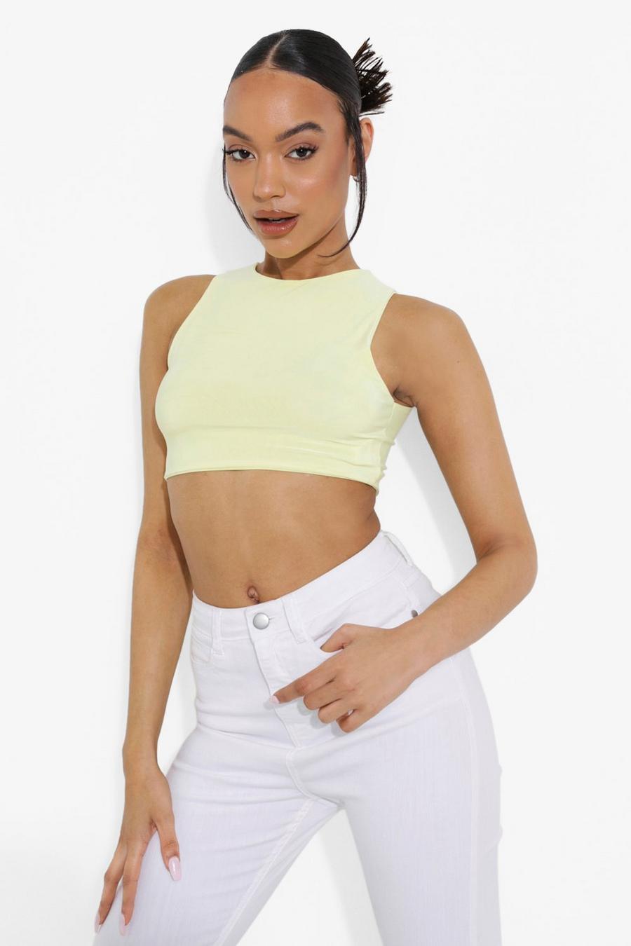 Soft lime Double Layer Racer Neck Crop Top image number 1