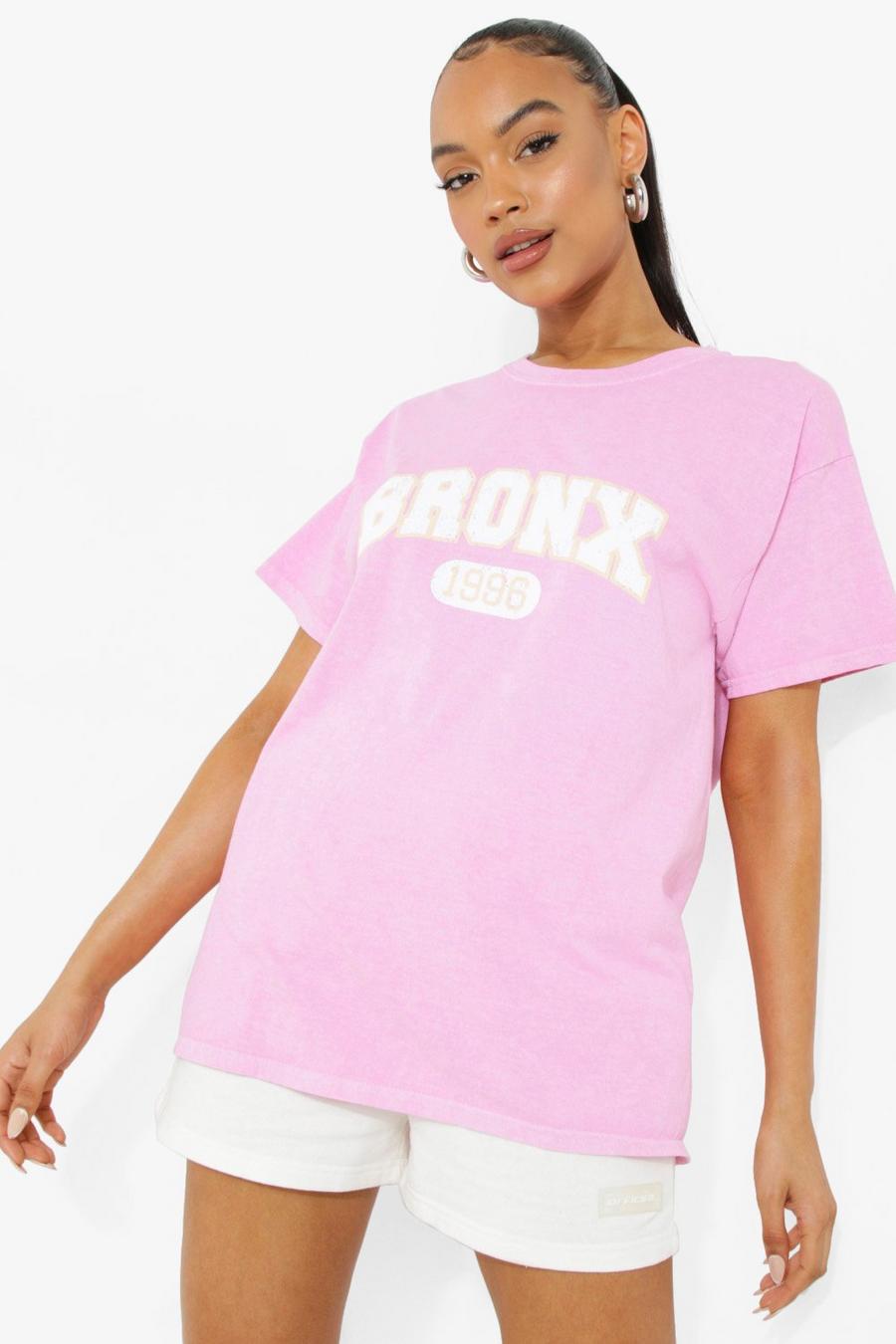 Gefärbtes T-Shirt mit Bronx Slogan, Pink image number 1