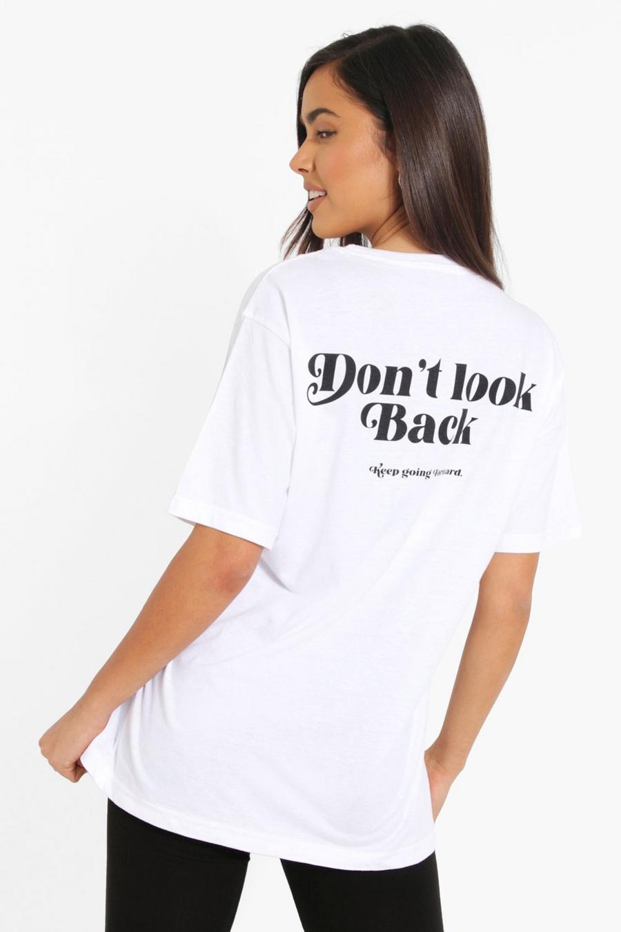 White Don't Look Back Back Print Oversized T-shirt image number 1