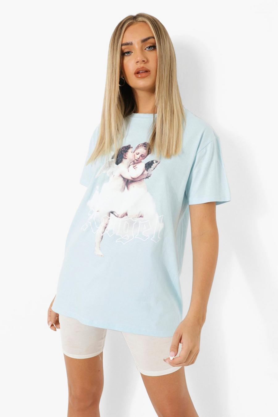 Oversize T-Shirt mit Engelprint, Baby blue image number 1