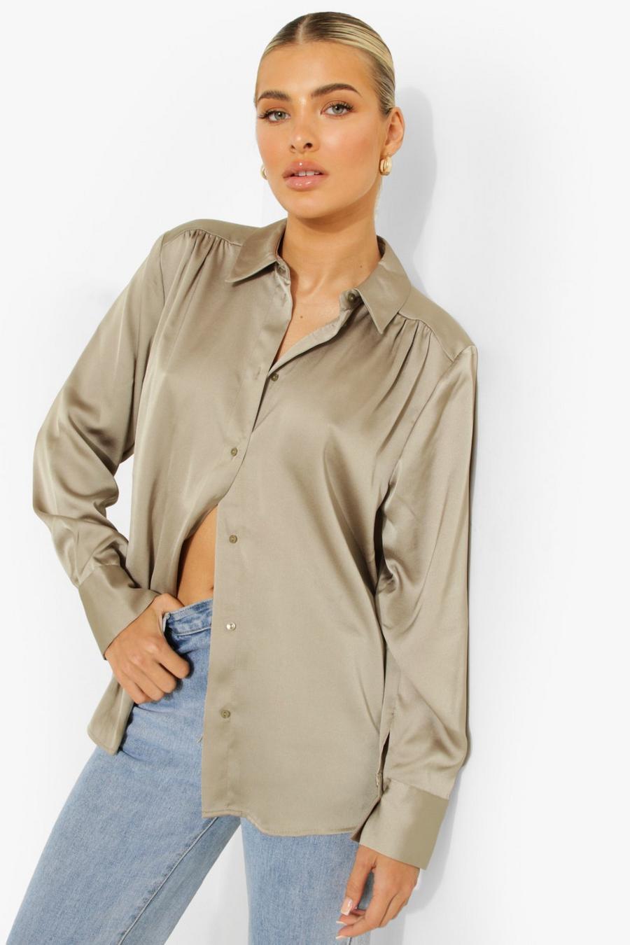 Premium Satin Shirt In Sage image number 1