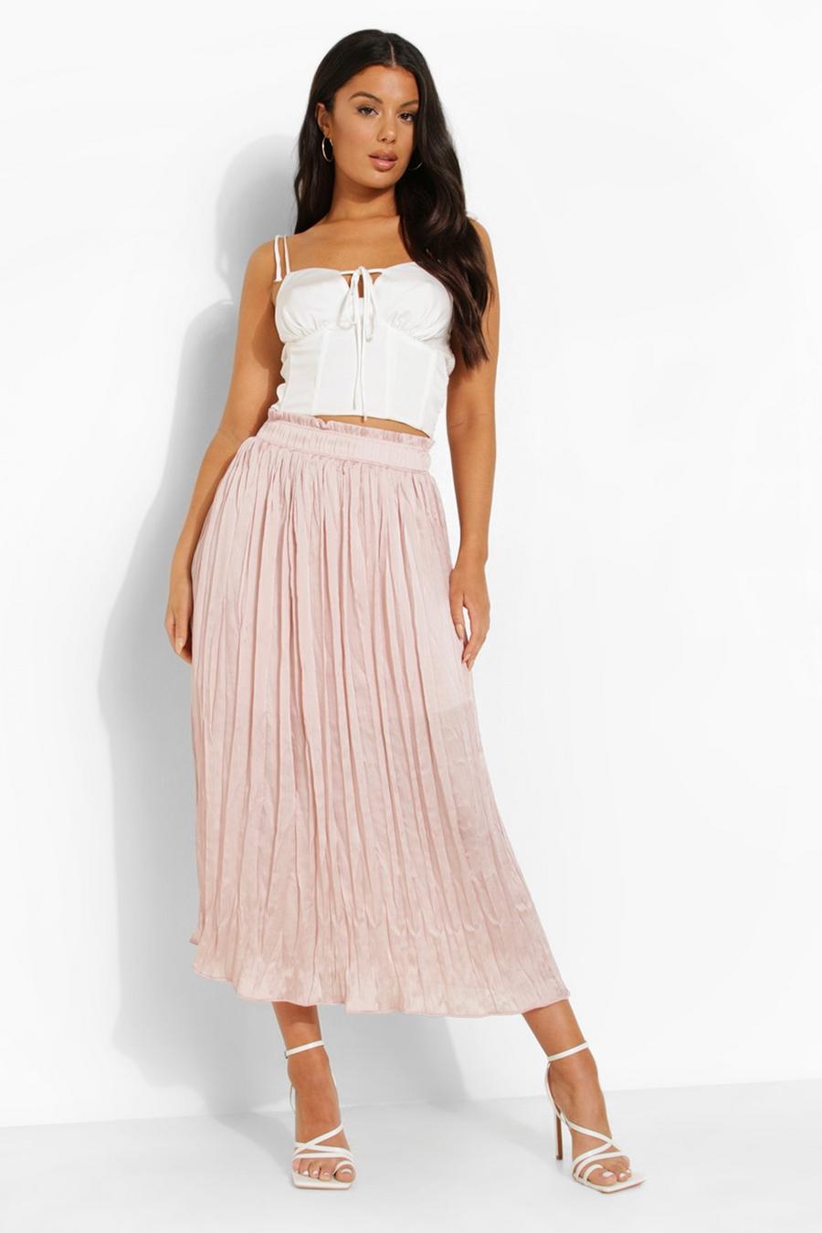 Blush pink Crushed Satin Pleated Midaxi Skirt image number 1