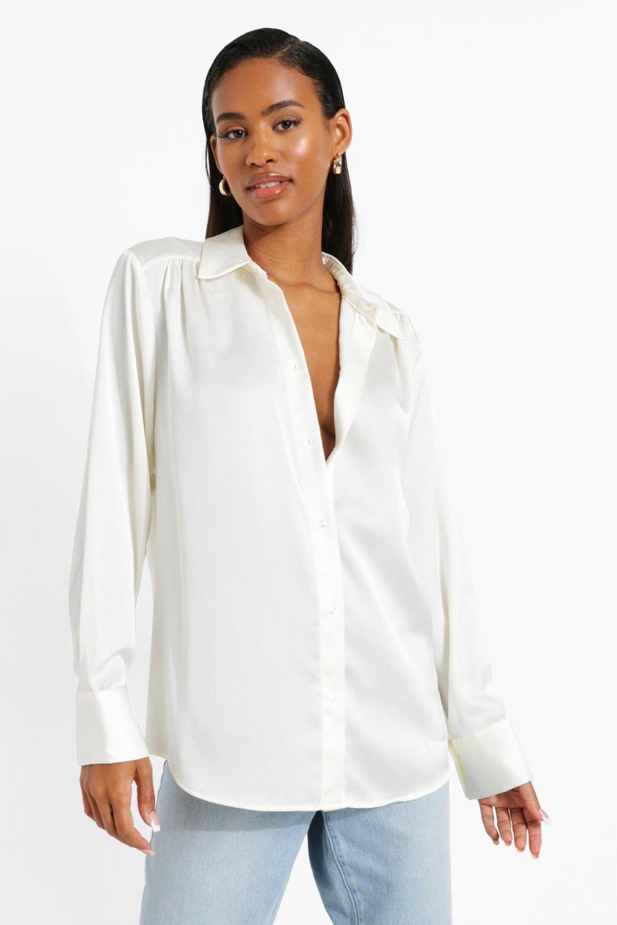 Premium Satin Oversized Shirt In Oyster image number 1