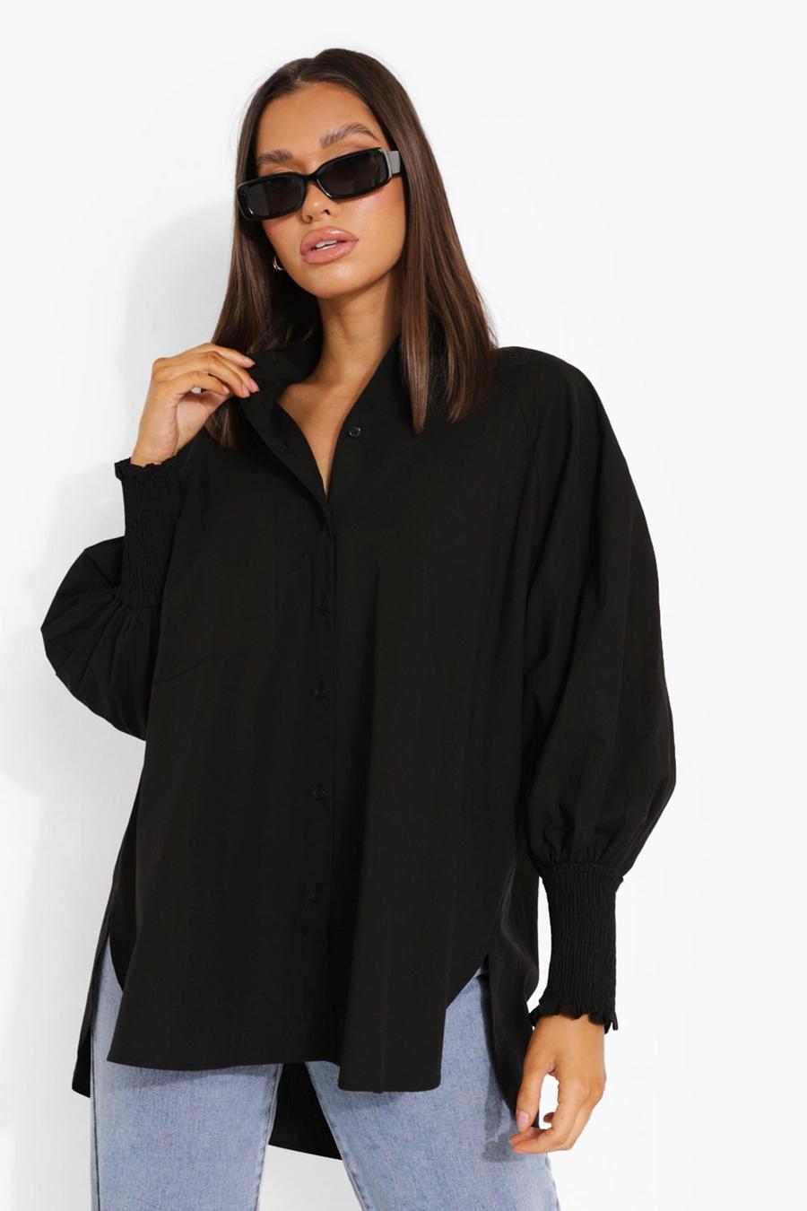 Black Oversized Cuff Detail Tunic Shirt image number 1