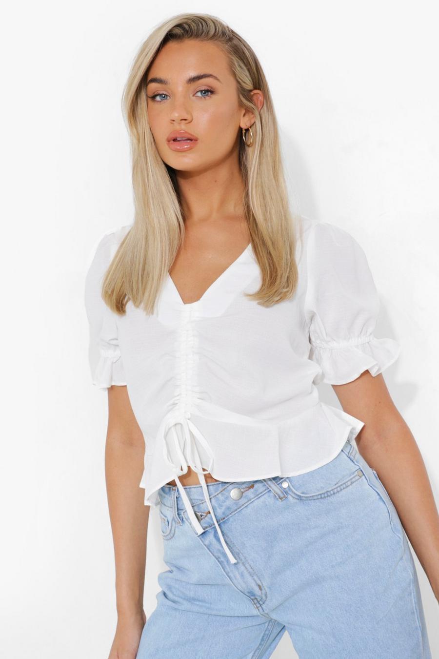 White Ruched Front Blouse image number 1