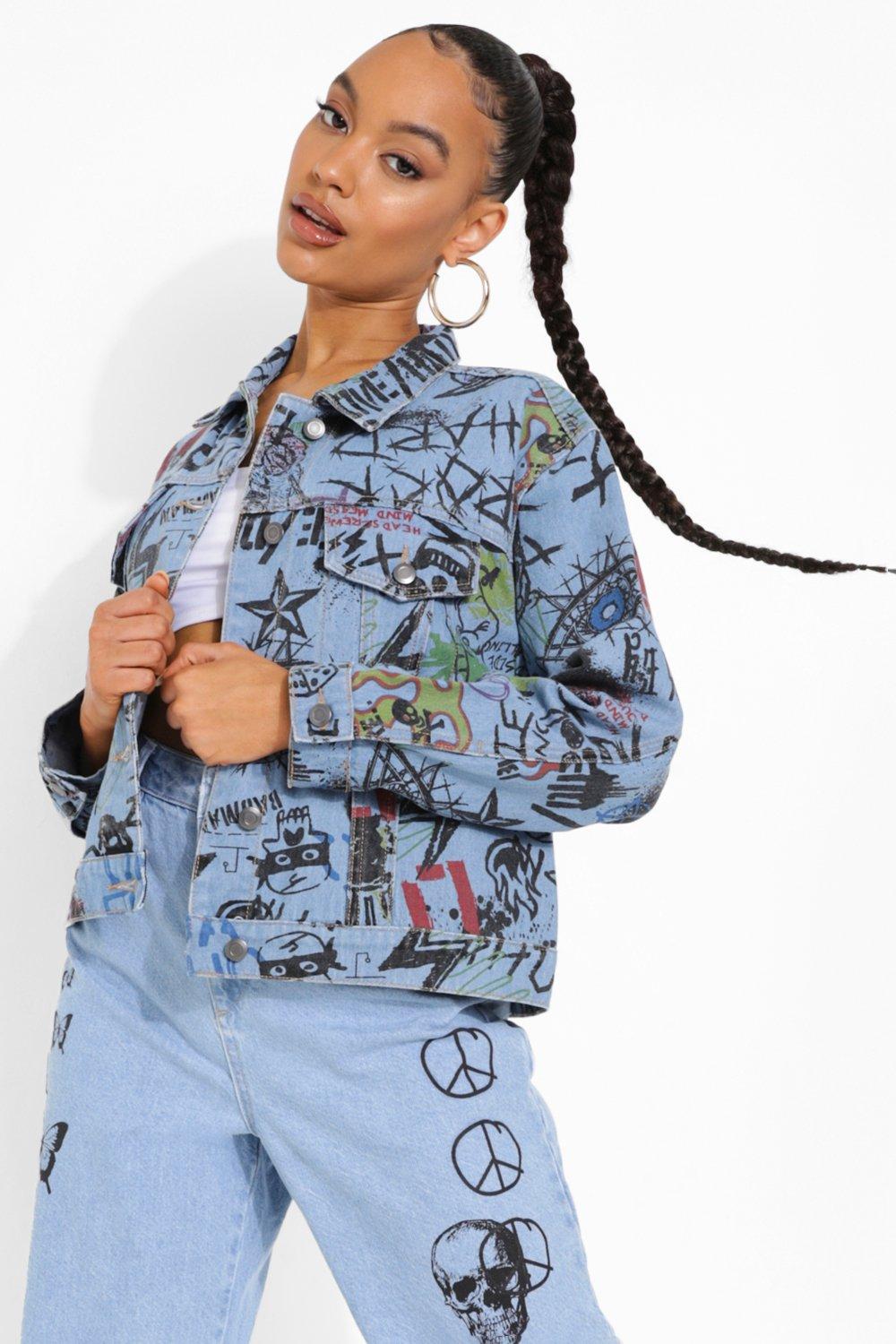 graffiti denim jacket womens