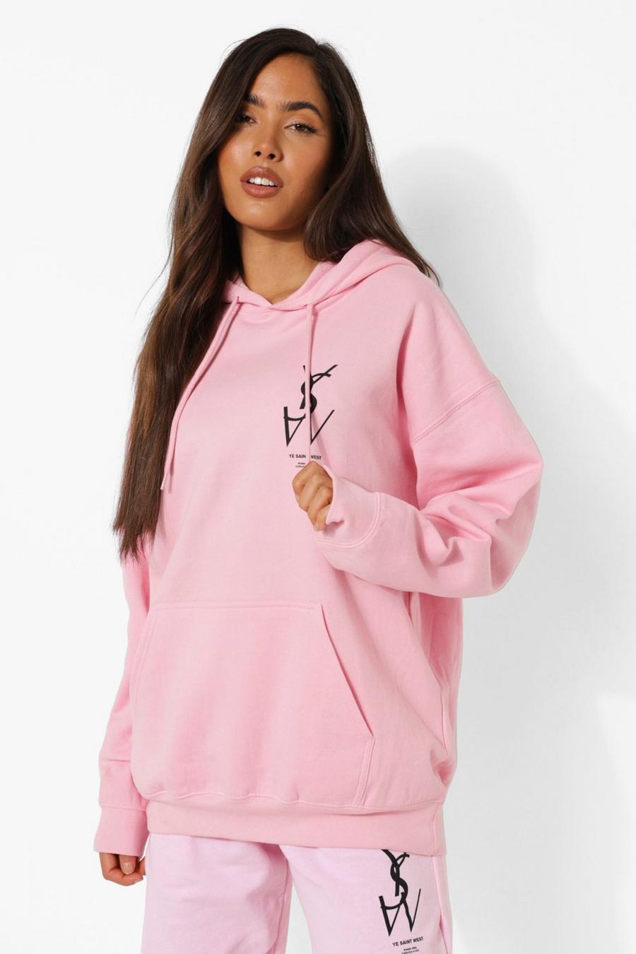 Light pink Oversized Ysw Print Hoodie image number 1
