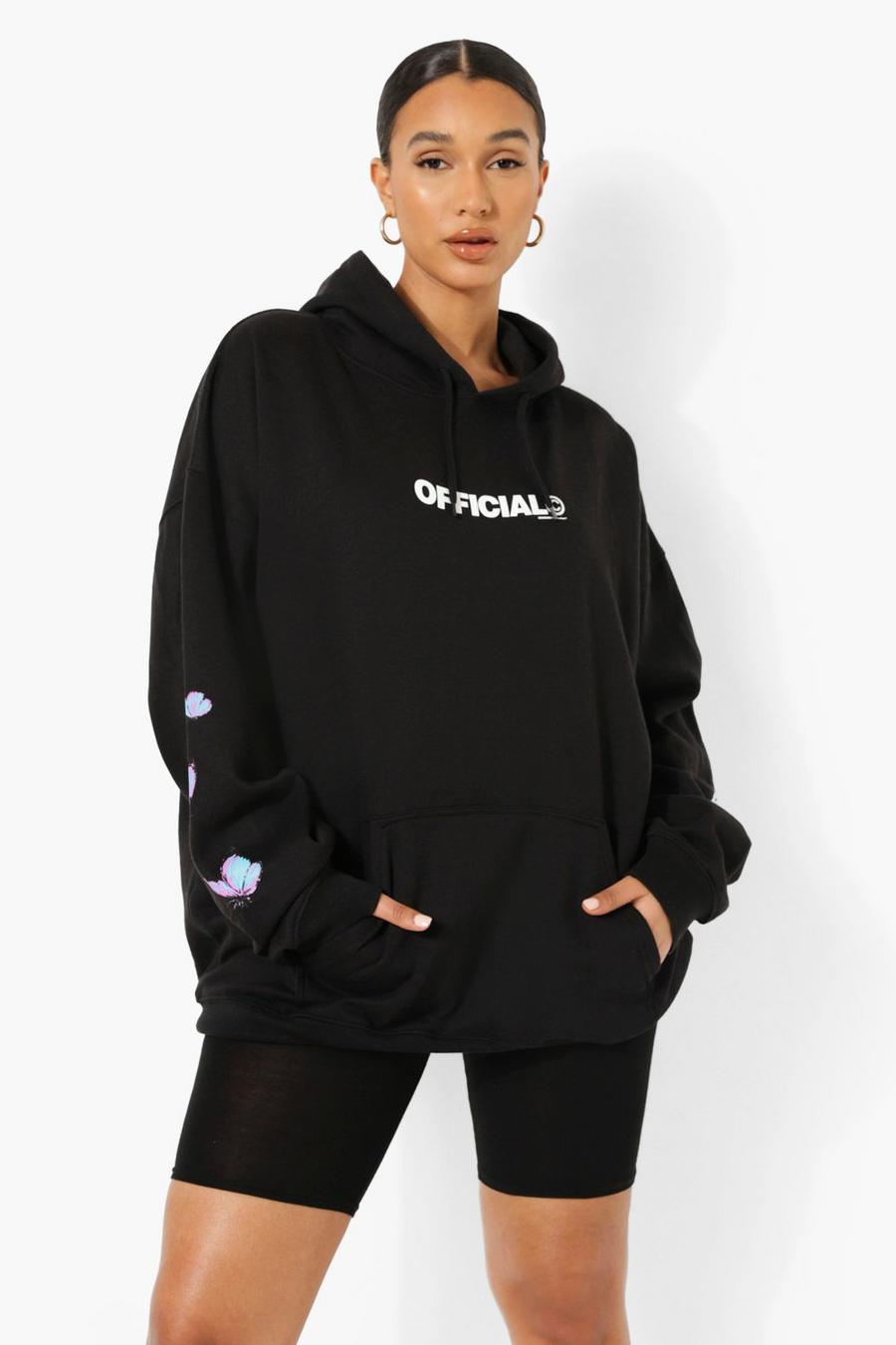 Black Oversized Butterfly Print Hoodie image number 1