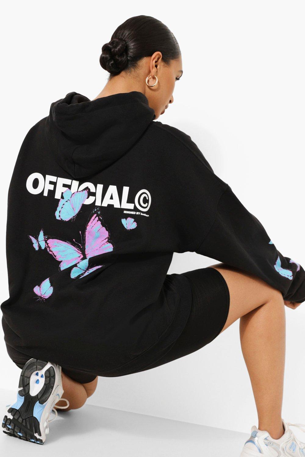 Oversized Butterfly Print Hoodie boohoo