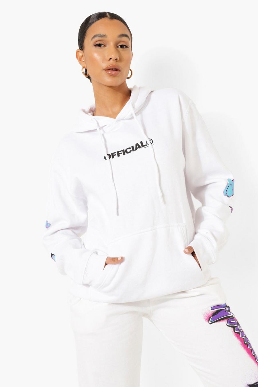 White Oversized Butterfly Print Hoodie image number 1