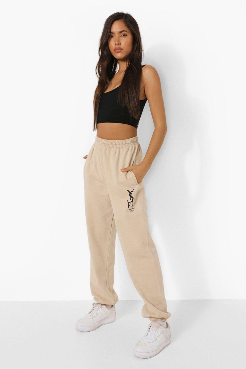 Beige Oversized Ysw Print Joggers boohoo UK