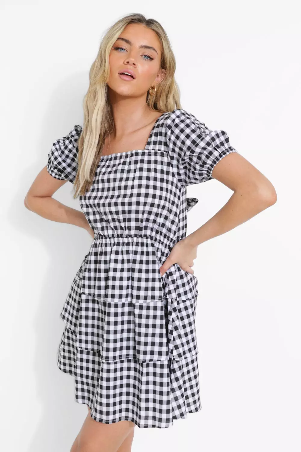 Gingham square neck on sale dress