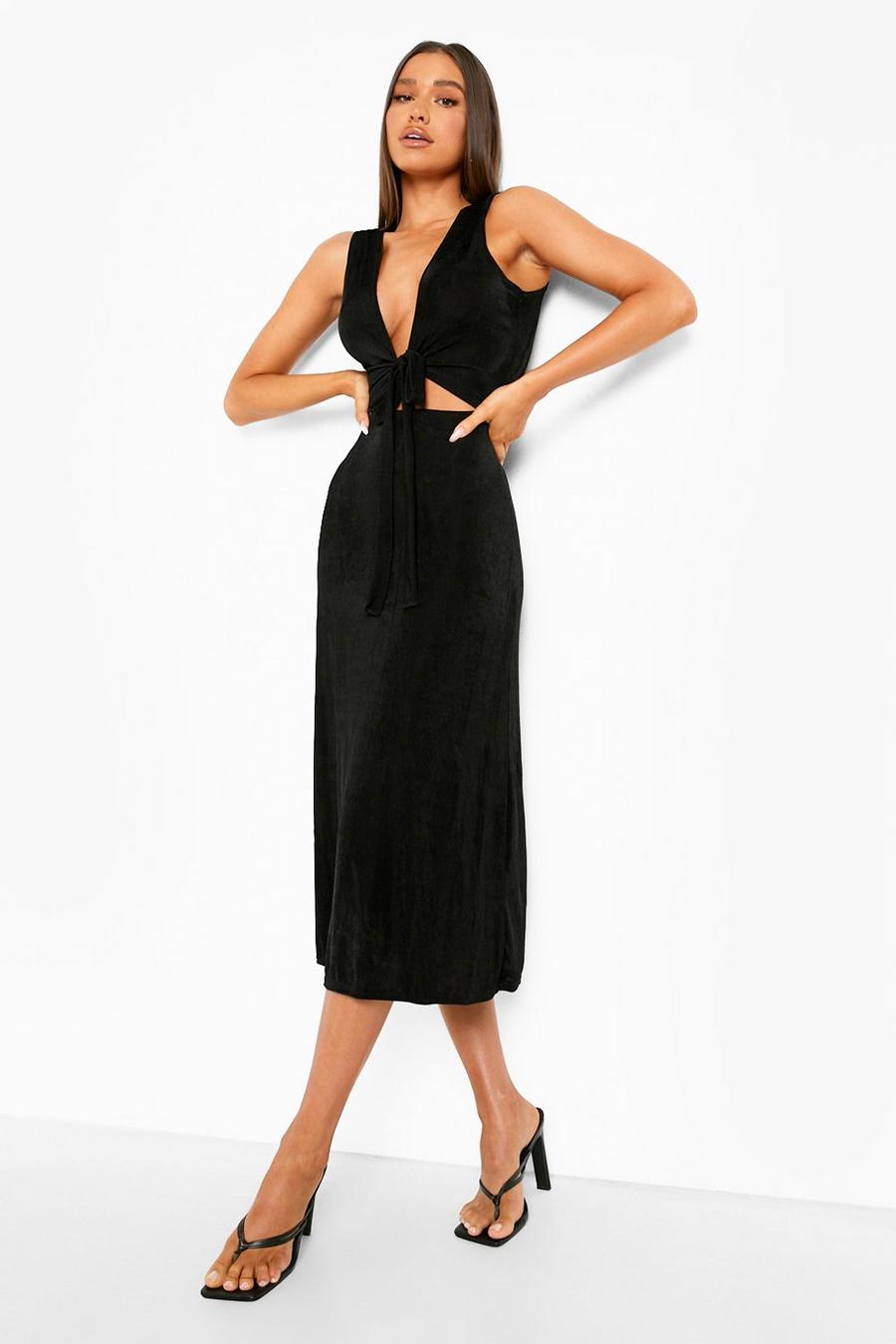 Black Textured Slinky Sleeveless Midaxi Dress image number 1