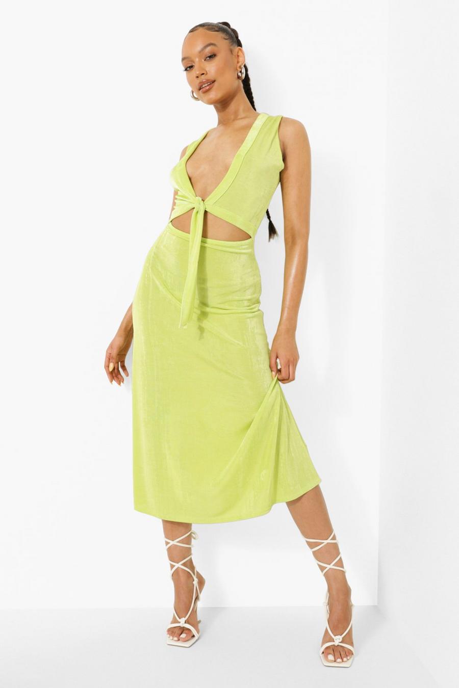 Chartreuse Textured Slinky Sleeveless Midaxi Dress image number 1