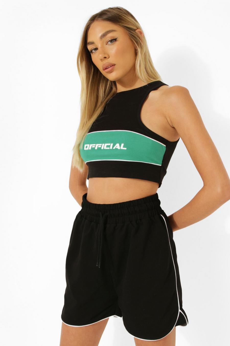 Black Tie Waist Contrast Piping Runner Shorts image number 1