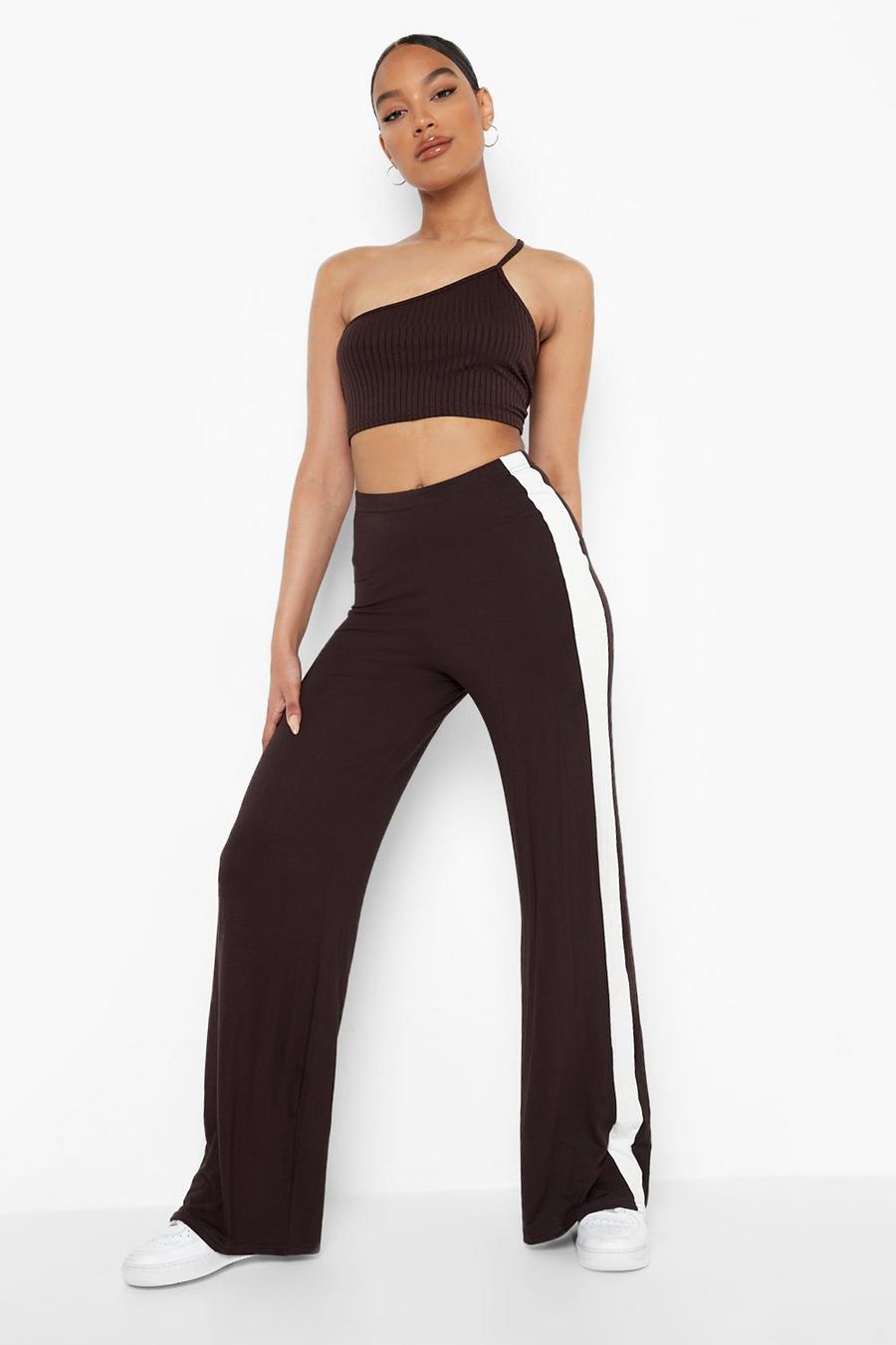 Chocolate Side Stripe Wide Leg Trousers image number 1