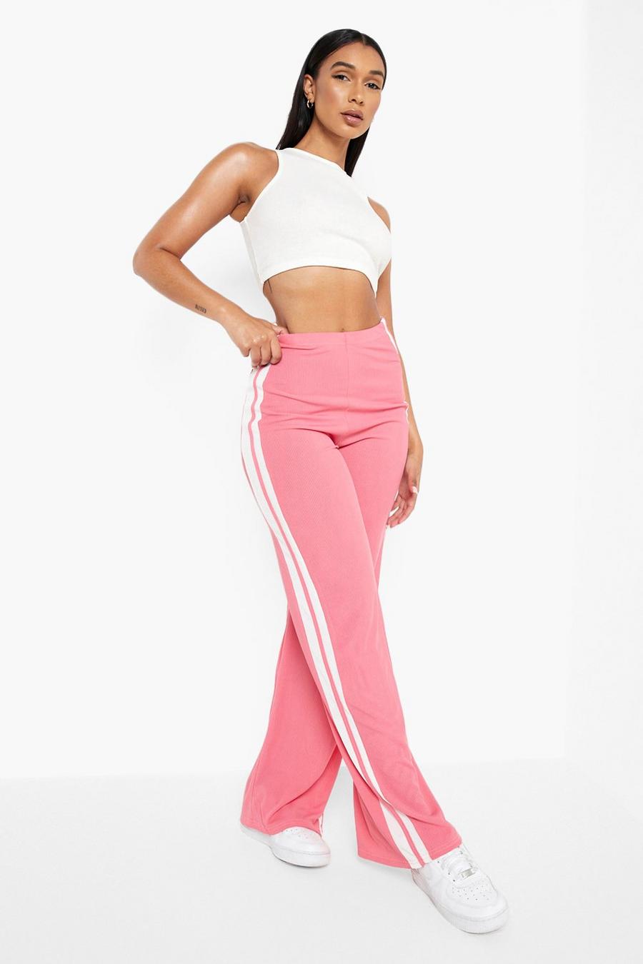 Coral Side Stripe Rib Wide Leg Trousers image number 1