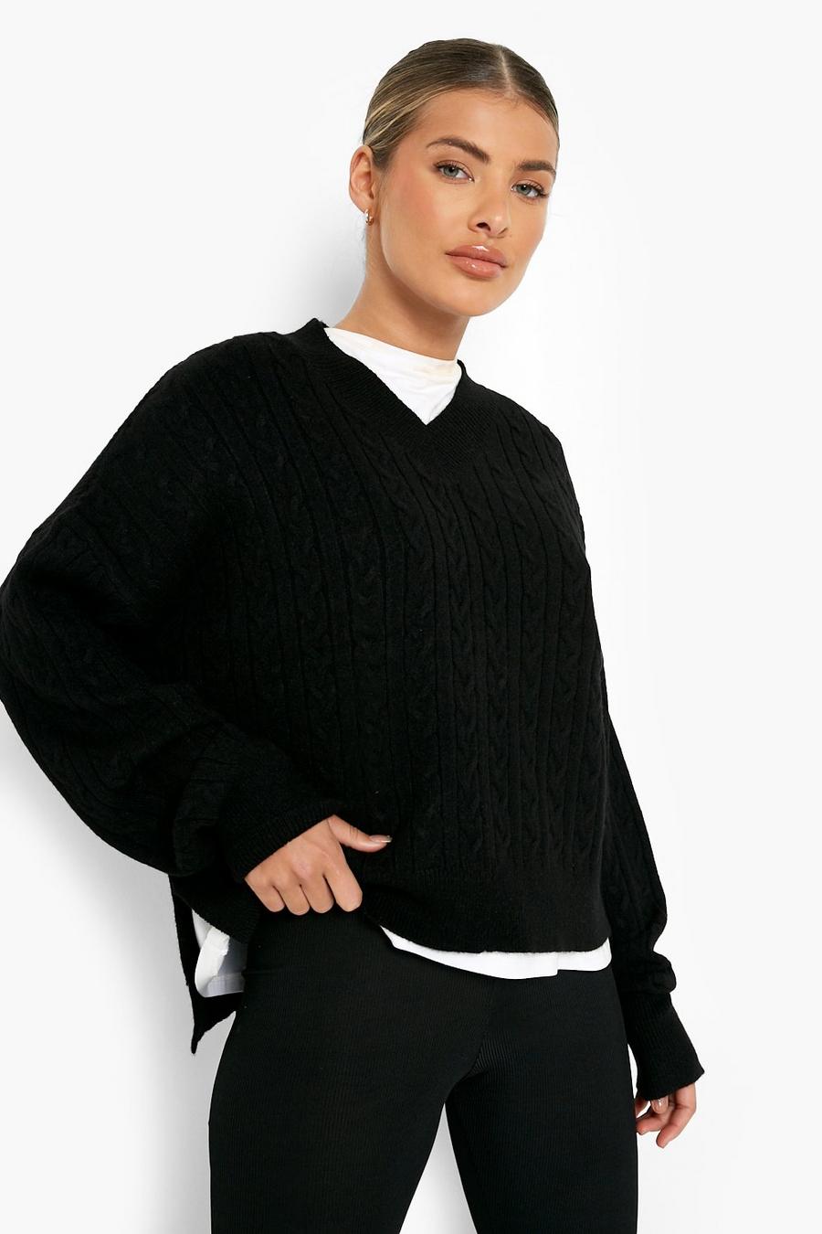 Black Cable Knit Sweater image number 1
